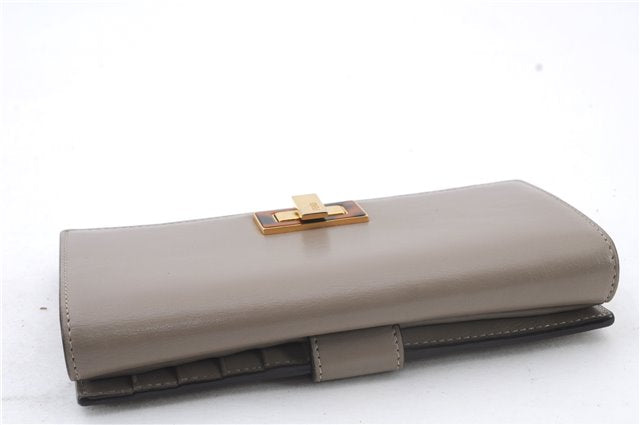 Authentic FENDI Peeka Boo Long Wallet Purse Leather Gray Box 5283C