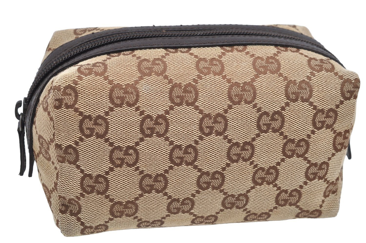 Authentic GUCCI Vintage Pouch Purse GG Canvas Leather 29595 Brown 5283I