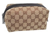 Authentic GUCCI Vintage Pouch Purse GG Canvas Leather 29595 Brown 5283I