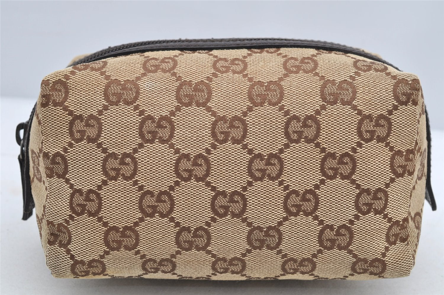 Authentic GUCCI Vintage Pouch Purse GG Canvas Leather 29595 Brown 5283I