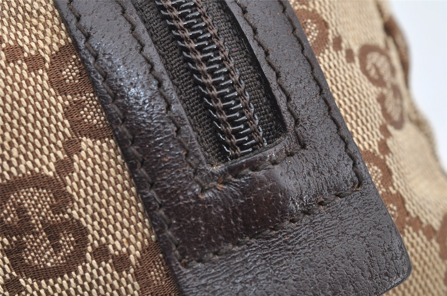 Authentic GUCCI Vintage Pouch Purse GG Canvas Leather 29595 Brown 5283I