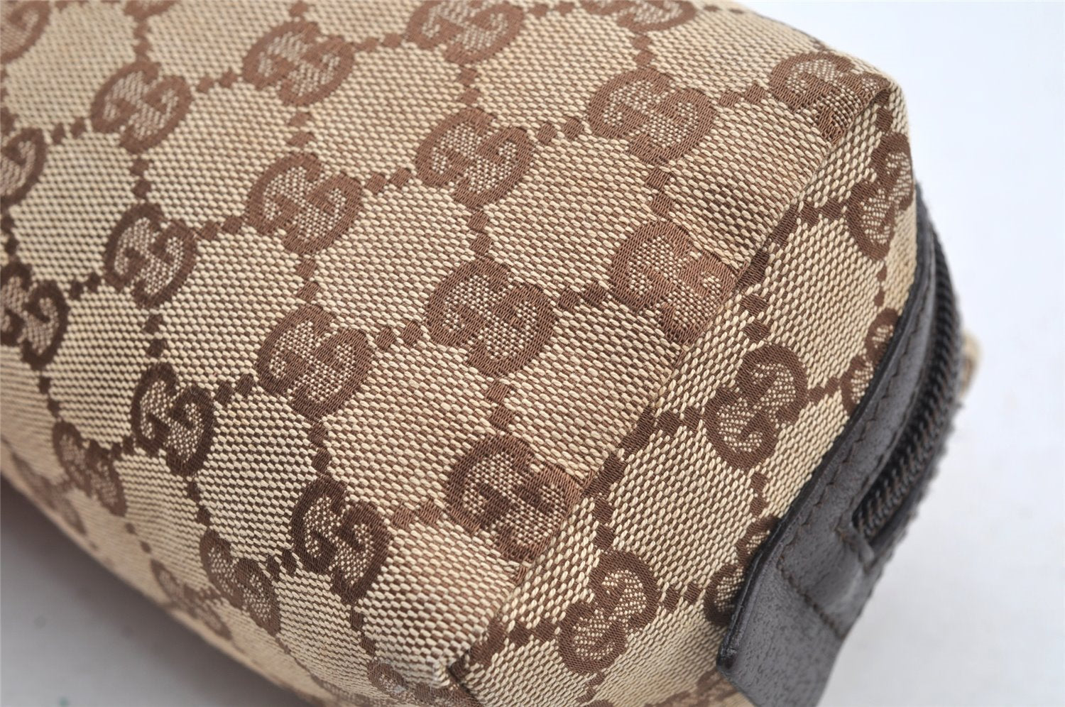 Authentic GUCCI Vintage Pouch Purse GG Canvas Leather 29595 Brown 5283I