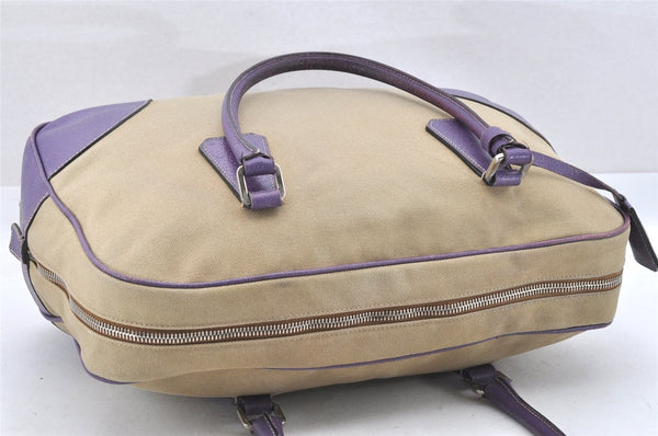 Authentic PRADA Vintage Canvas Leather Hand Boston Bag Beige 5284I