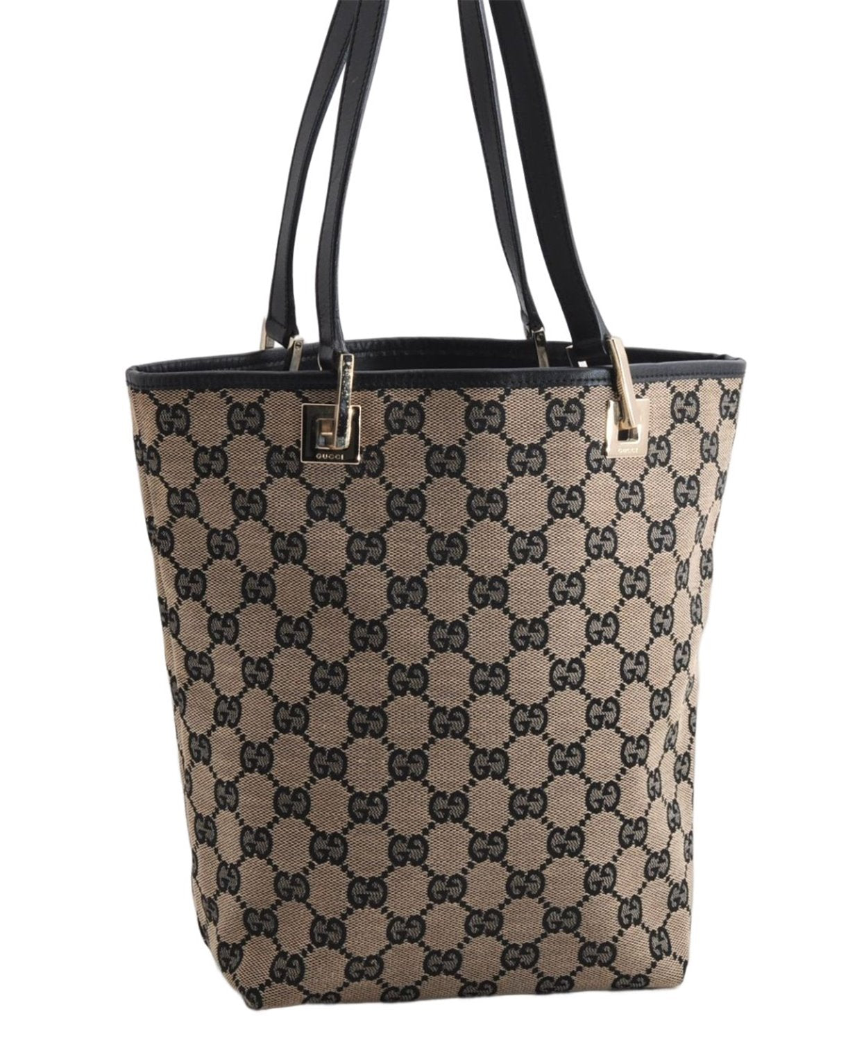 Authentic GUCCI Shoulder Tote Bag Purse GG Canvas Leather 0021099 Black 5287E