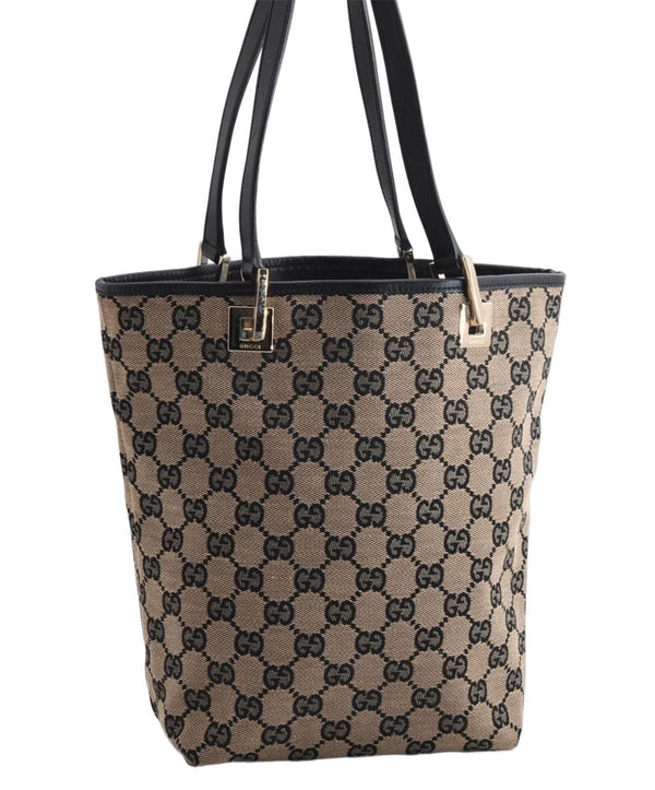 Authentic GUCCI Shoulder Tote Bag Purse GG Canvas Leather 0021099 Black 5287E
