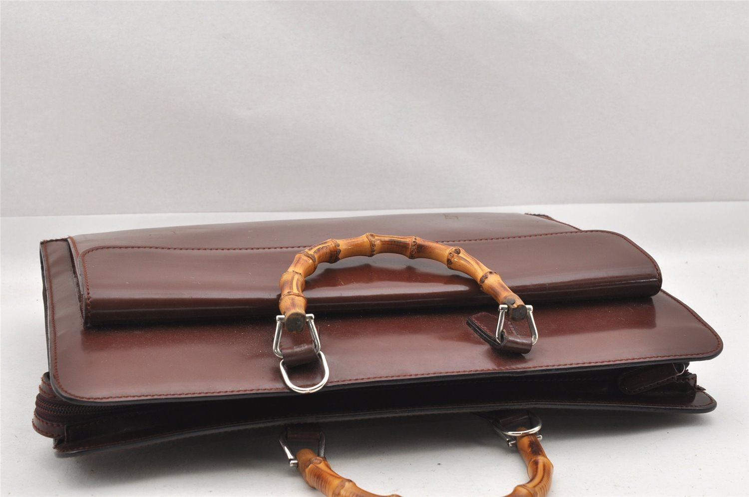 Authentic GUCCI Bamboo 2Way Briefcase Business Bag Leather Brown 5288I