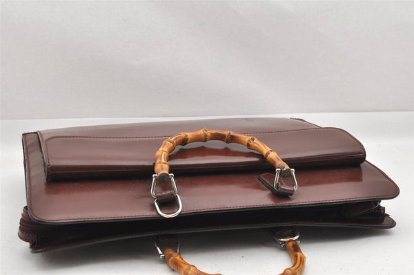 Authentic GUCCI Bamboo 2Way Briefcase Business Bag Leather Brown 5288I