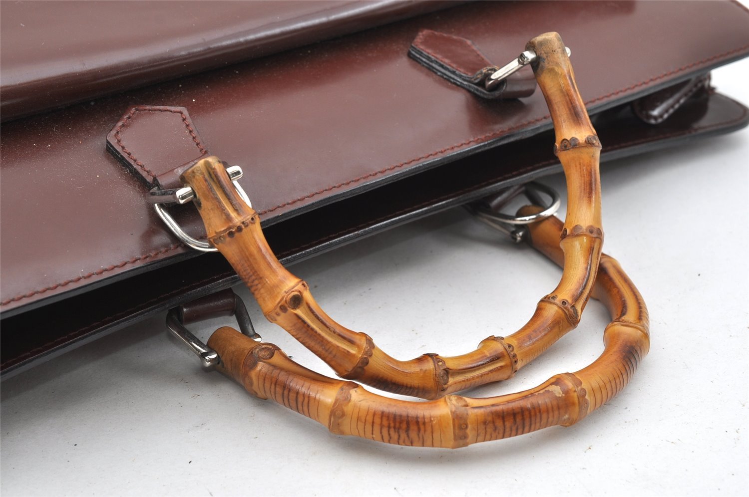 Authentic GUCCI Bamboo 2Way Briefcase Business Bag Leather Brown 5288I