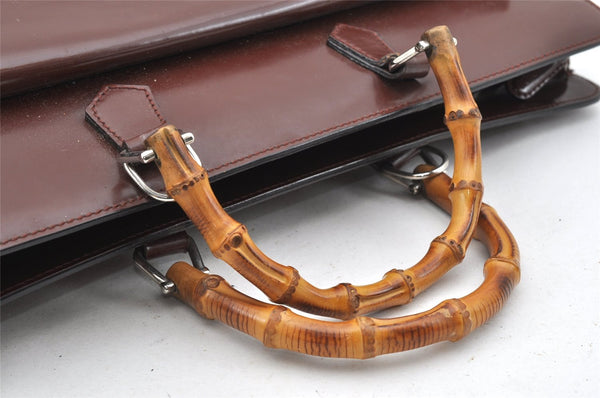 Authentic GUCCI Bamboo 2Way Briefcase Business Bag Leather Brown 5288I