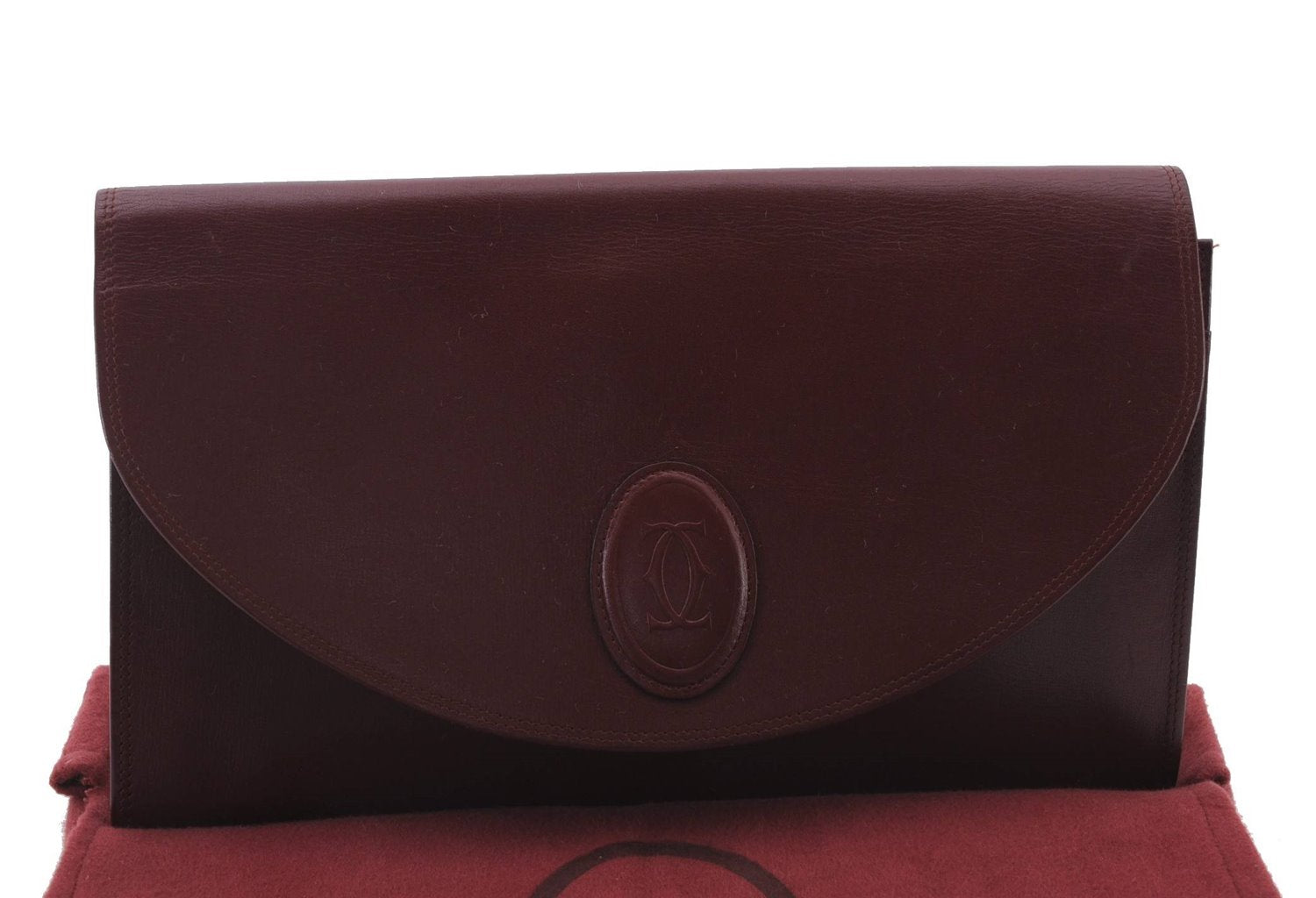 Authentic Cartier Must de Cartier Clutch Bag Leather Bordeaux Red 5292C