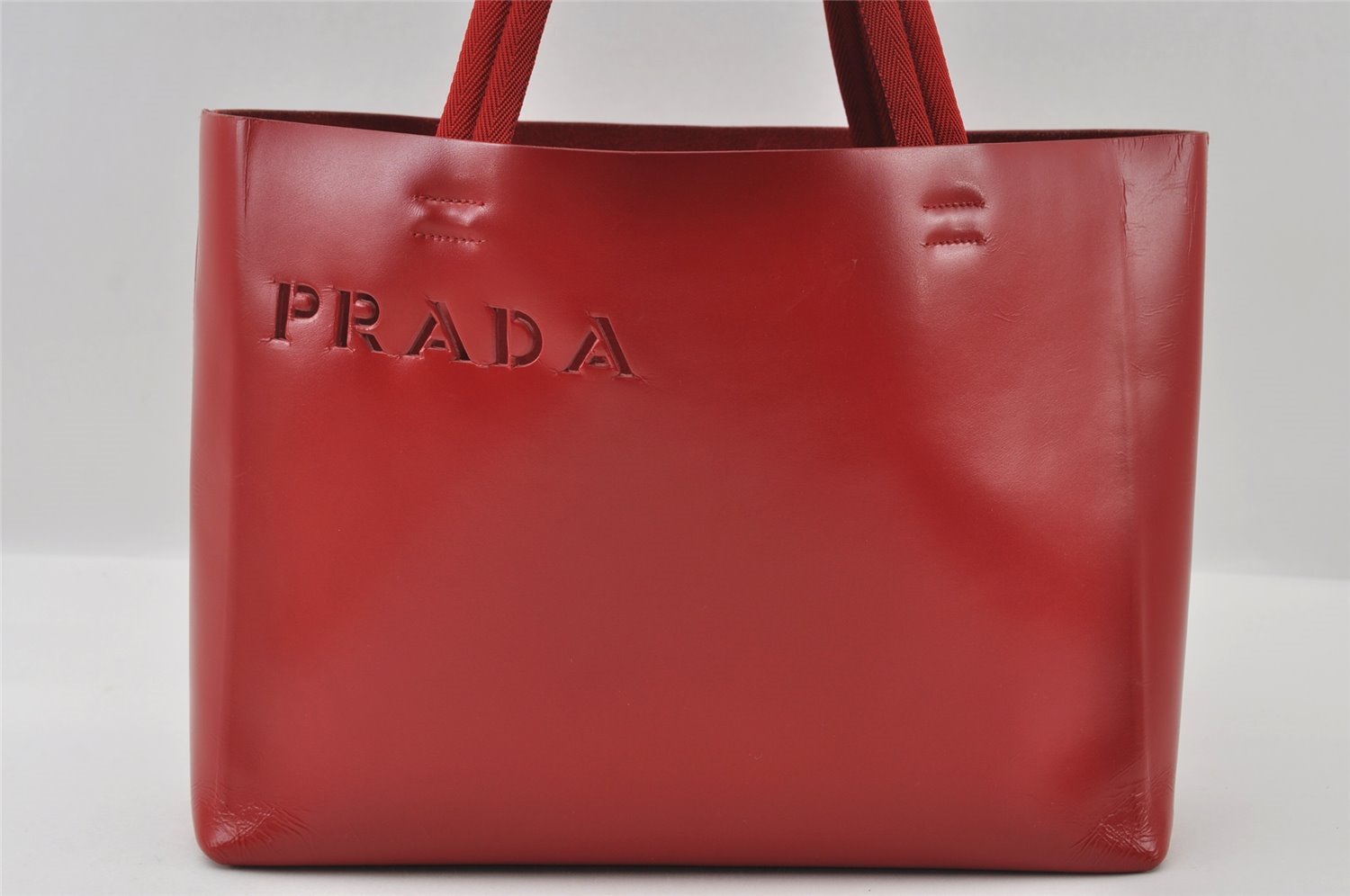 Authentic PRADA Vitello Shoppin Leather Nappa Shoulder Tote Bag B9029 Red 5292I