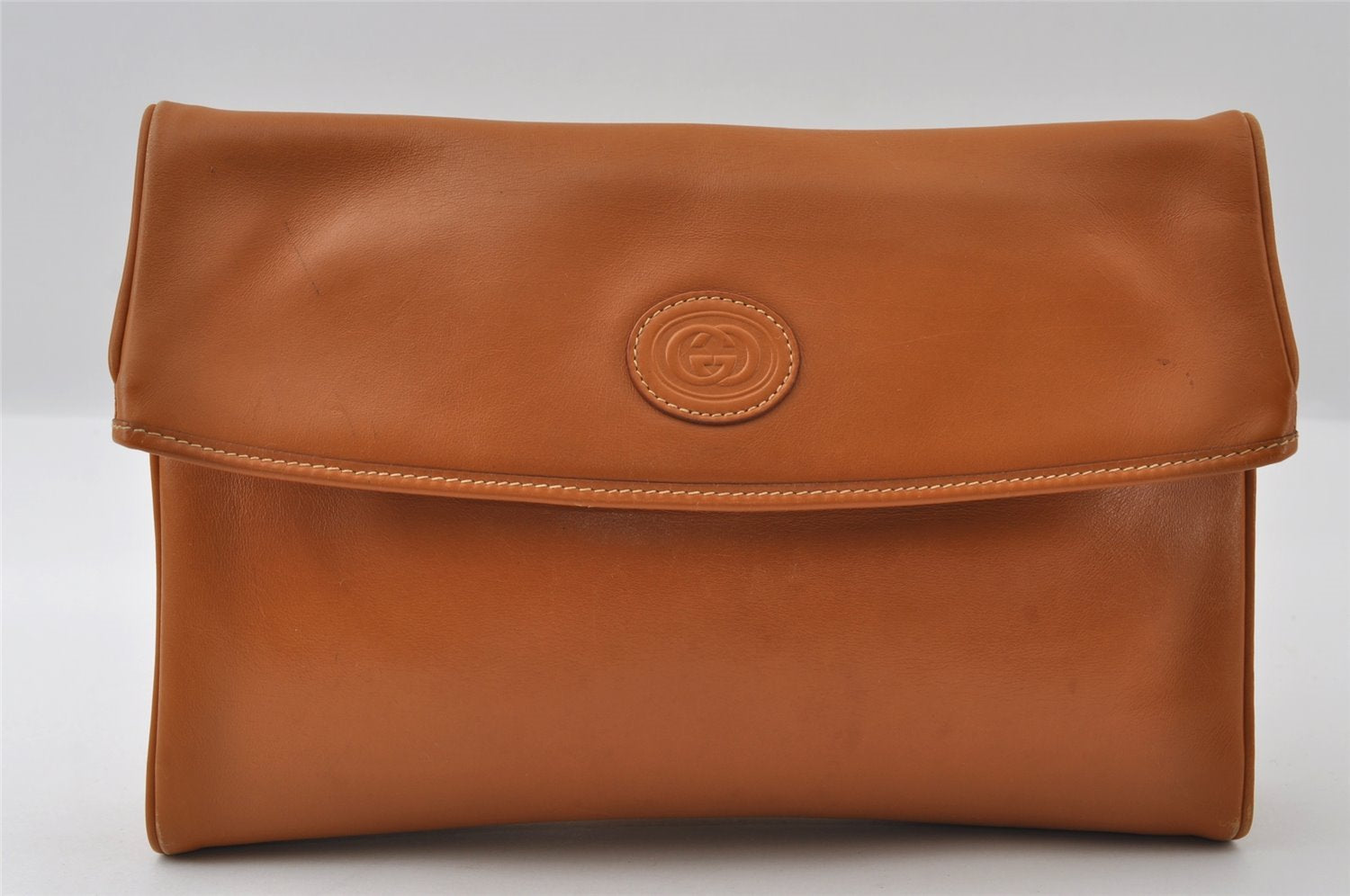 Authentic GUCCI Vintage Clutch Hand Bag Purse Leather Brown 5293I