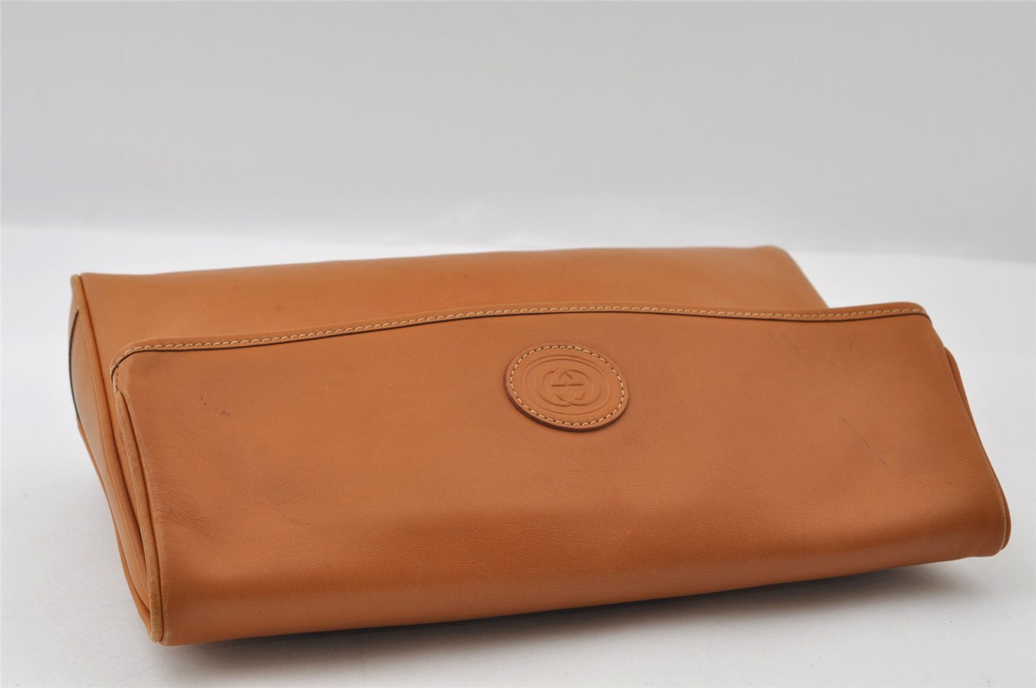 Authentic GUCCI Vintage Clutch Hand Bag Purse Leather Brown 5293I