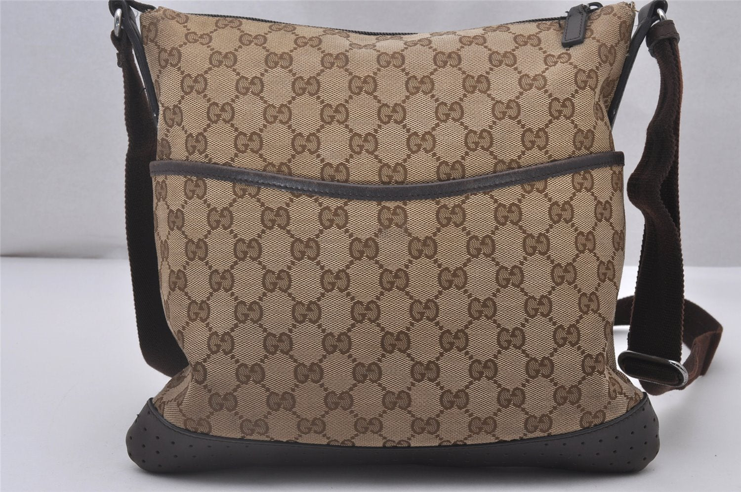 Authentic GUCCI Shoulder Cross Body Bag GG Canvas Leather 145857 Brown 5294I