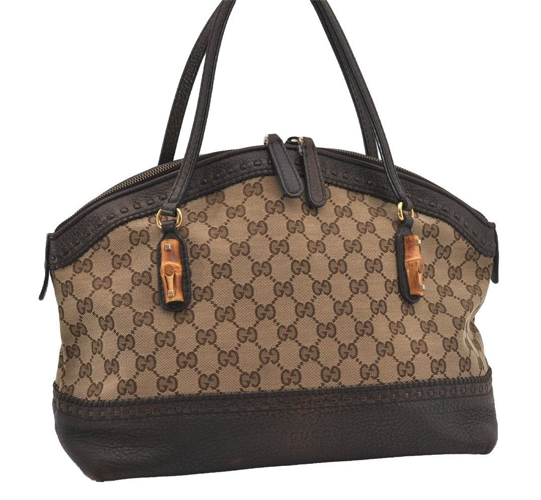 Auth GUCCI Bamboo Laidback Crafty Tote Bag GG Canvas Leather 339002 Brown 5295I