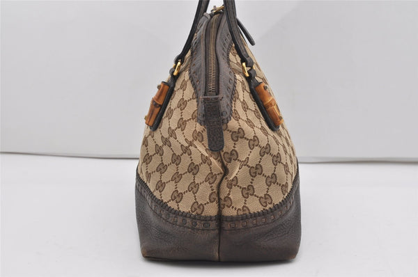 Auth GUCCI Bamboo Laidback Crafty Tote Bag GG Canvas Leather 339002 Brown 5295I