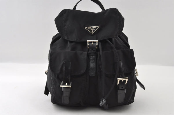 Authentic PRADA VELA Nylon Tessuto Leather Backpack Purse B6677 Black 5298I