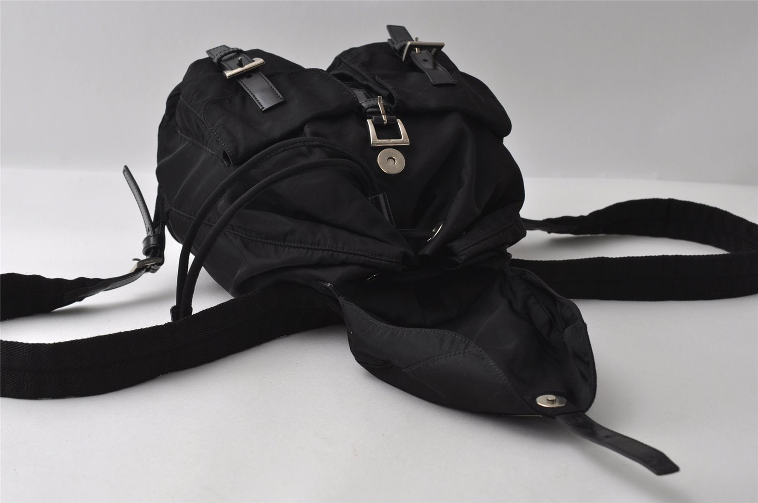 Authentic PRADA VELA Nylon Tessuto Leather Backpack Purse B6677 Black 5298I