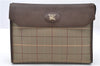 Authentic Burberrys Check Clutch Hand Bag Canvas Leather Khaki Green 5299C