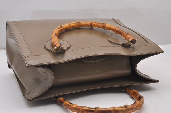 Authentic GUCCI Vintage Bamboo Shoulder Tote Bag Leather 0028260 Brown 5304I