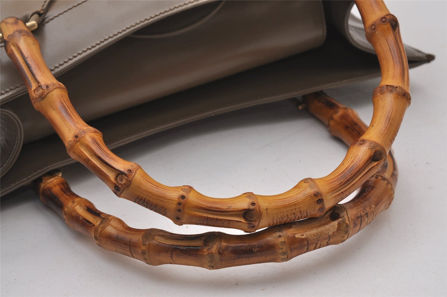 Authentic GUCCI Vintage Bamboo Shoulder Tote Bag Leather 0028260 Brown 5304I