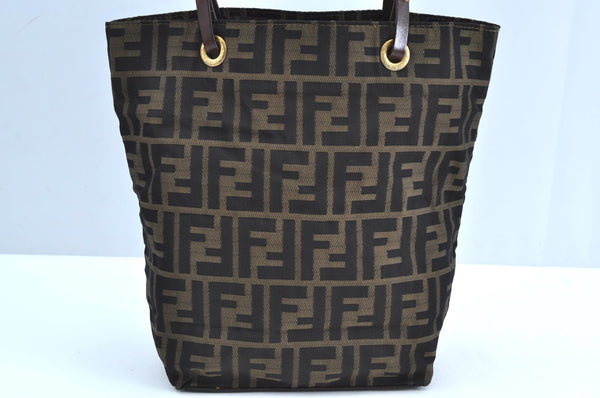 Authentic FENDI Zucca Vintage Shoulder Hand Tote Bag Nylon Leather Brown 5309H