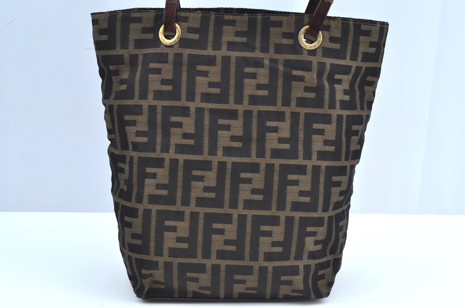 Authentic FENDI Zucca Vintage Shoulder Hand Tote Bag Nylon Leather Brown 5309H