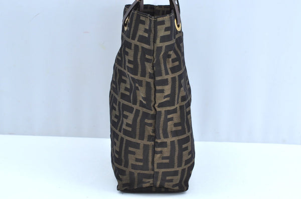 Authentic FENDI Zucca Vintage Shoulder Hand Tote Bag Nylon Leather Brown 5309H