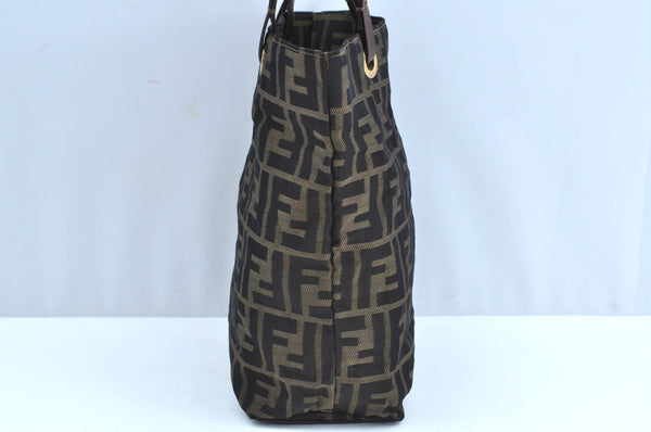 Authentic FENDI Zucca Vintage Shoulder Hand Tote Bag Nylon Leather Brown 5309H