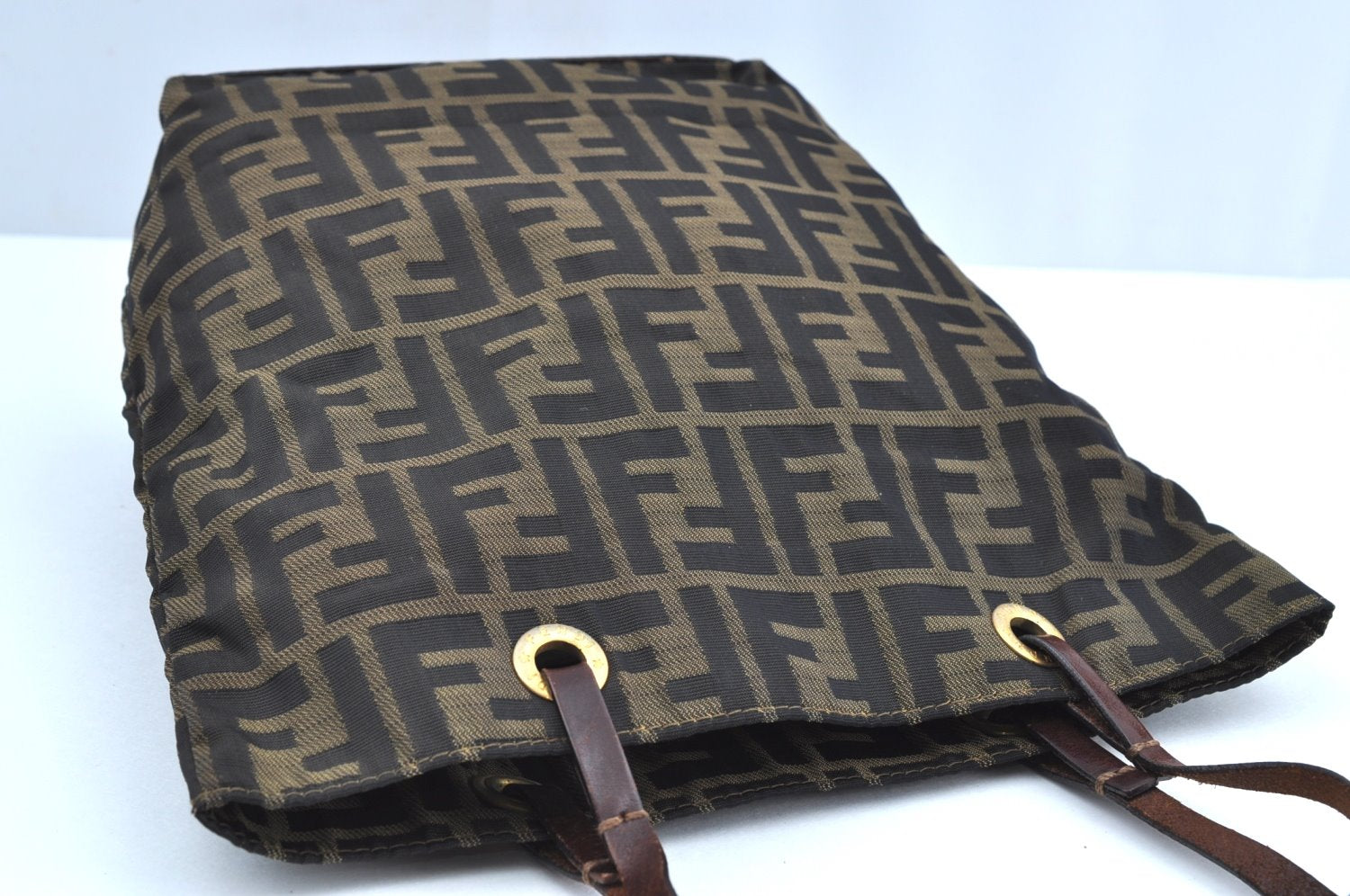 Authentic FENDI Zucca Vintage Shoulder Hand Tote Bag Nylon Leather Brown 5309H