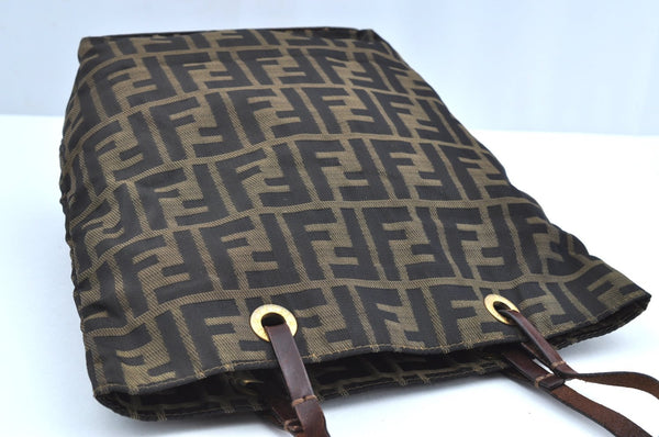 Authentic FENDI Zucca Vintage Shoulder Hand Tote Bag Nylon Leather Brown 5309H