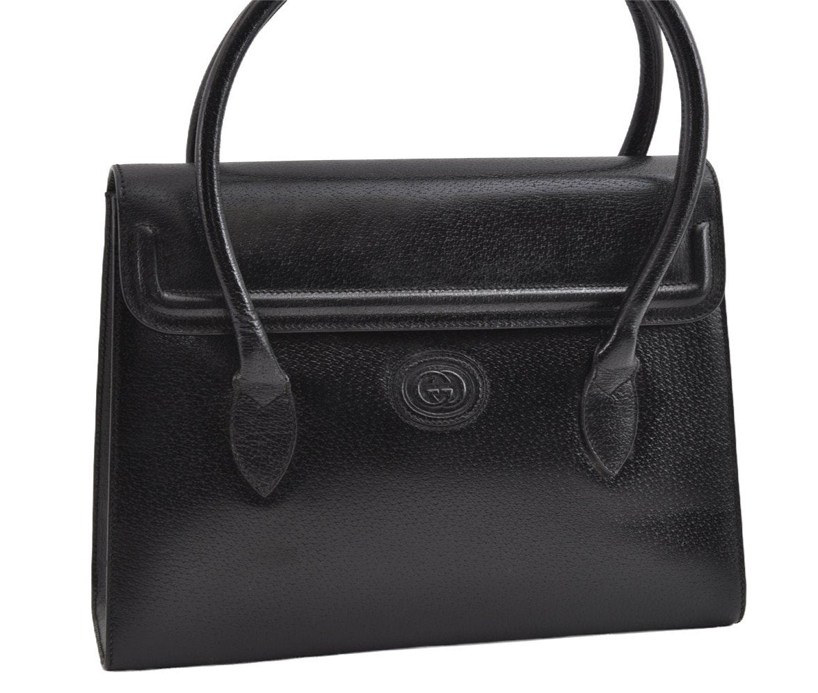 Authentic GUCCI Vintage Hand Bag Purse Leather Black 5309I