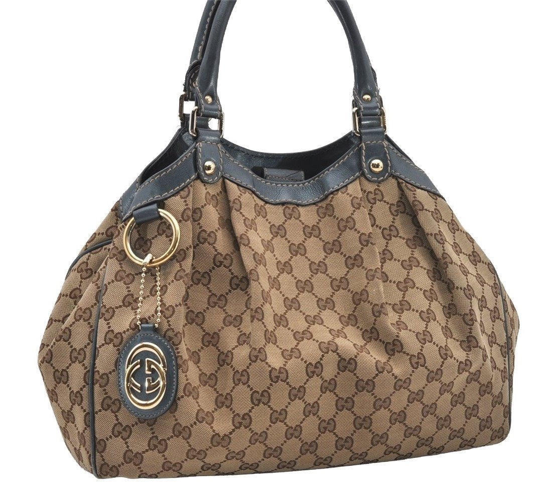 Authentic GUCCI Sukey Shoulder Tote Bag GG Canvas Leather 211944 Brown 5314I