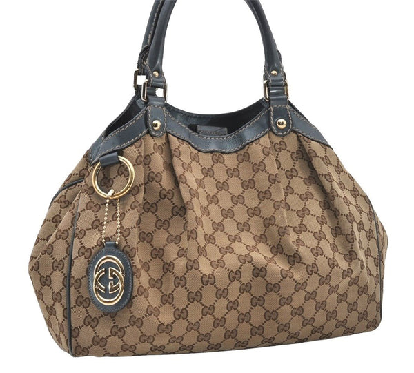 Authentic GUCCI Sukey Shoulder Tote Bag GG Canvas Leather 211944 Brown 5314I