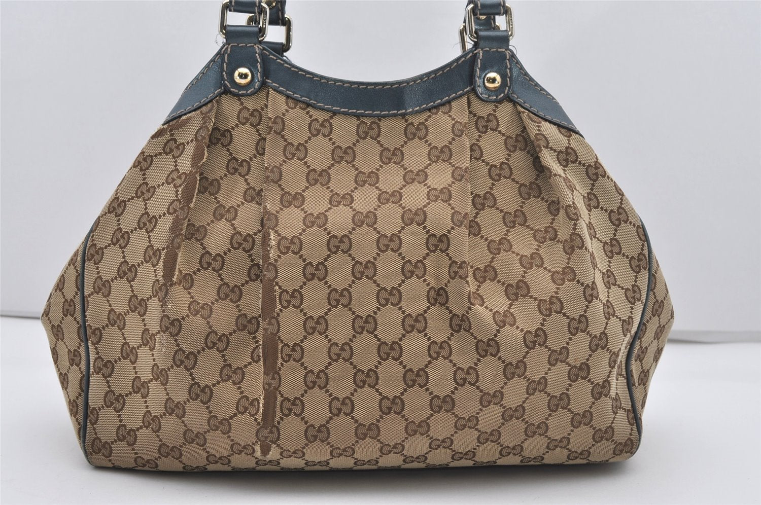 Authentic GUCCI Sukey Shoulder Tote Bag GG Canvas Leather 211944 Brown 5314I