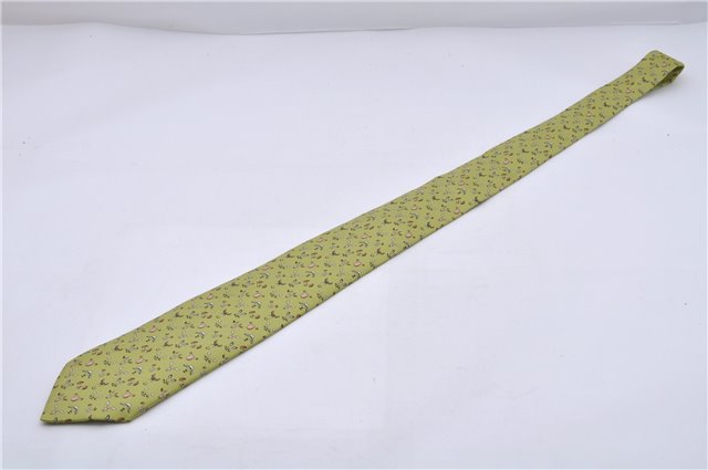 Authentic HERMES Tie Necktie Animal Pattern Silk 5472FA Light Green Box 5316C