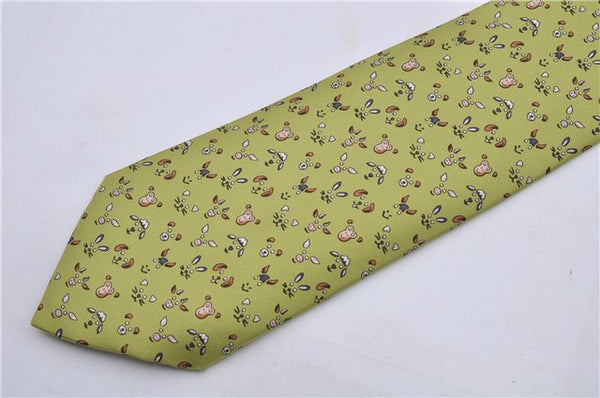 Authentic HERMES Tie Necktie Animal Pattern Silk 5472FA Light Green Box 5316C