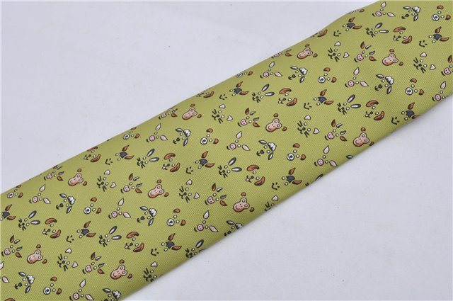 Authentic HERMES Tie Necktie Animal Pattern Silk 5472FA Light Green Box 5316C