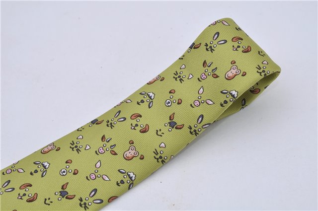 Authentic HERMES Tie Necktie Animal Pattern Silk 5472FA Light Green Box 5316C