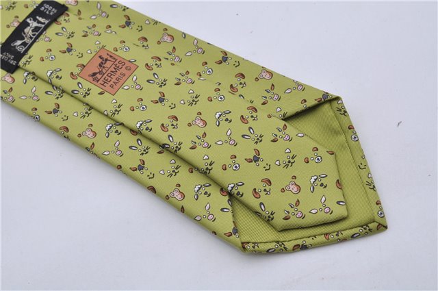 Authentic HERMES Tie Necktie Animal Pattern Silk 5472FA Light Green Box 5316C