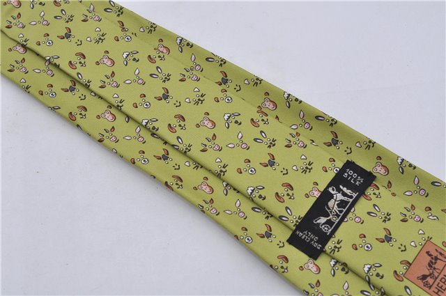 Authentic HERMES Tie Necktie Animal Pattern Silk 5472FA Light Green Box 5316C