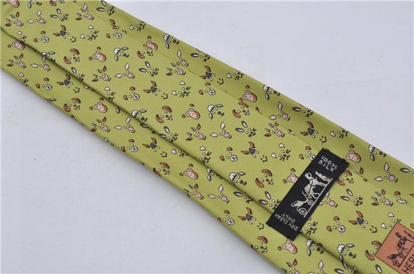 Authentic HERMES Tie Necktie Animal Pattern Silk 5472FA Light Green Box 5316C