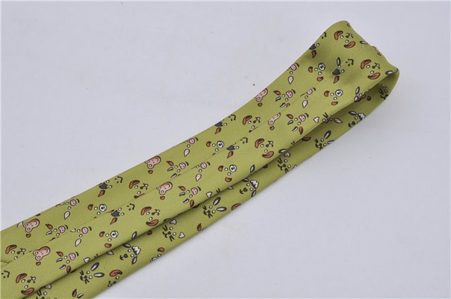 Authentic HERMES Tie Necktie Animal Pattern Silk 5472FA Light Green Box 5316C