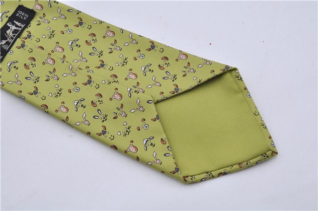 Authentic HERMES Tie Necktie Animal Pattern Silk 5472FA Light Green Box 5316C