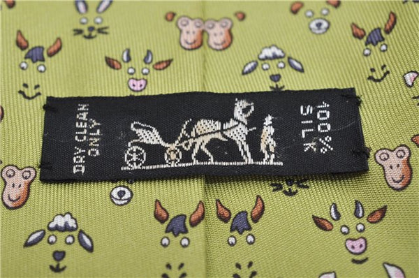 Authentic HERMES Tie Necktie Animal Pattern Silk 5472FA Light Green Box 5316C