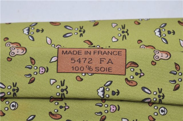 Authentic HERMES Tie Necktie Animal Pattern Silk 5472FA Light Green Box 5316C