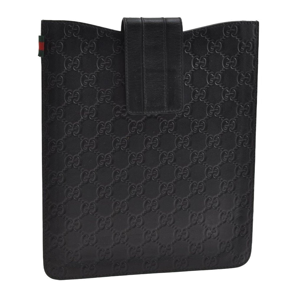 Authentic GUCCI Guccissima GG Leather iPad Tablet Case 256575 Black 5316I