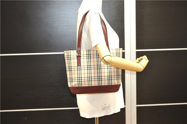 Authentic BURBERRY Nova Check Canvas Leather Shoulder Hand Bag Beige 5319F
