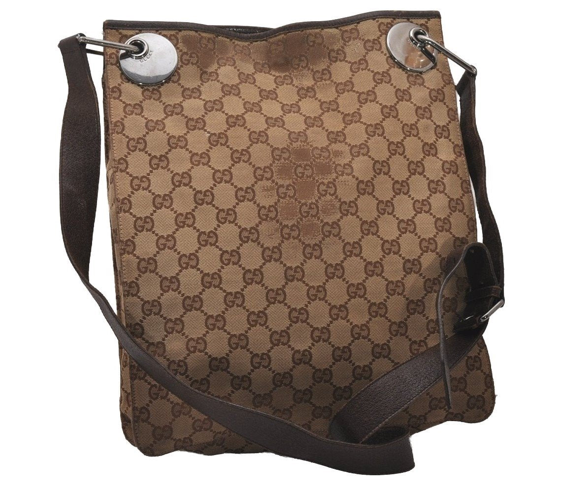 Authentic GUCCI Eclipse Shoulder Cross Bag GG Canvas Leather 120842 Brown 5320I