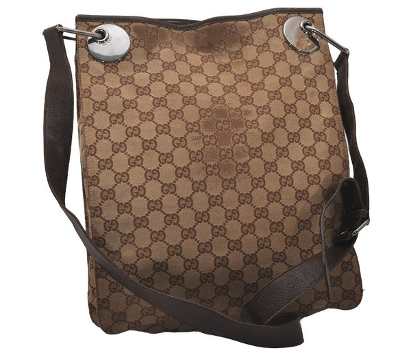 Authentic GUCCI Eclipse Shoulder Cross Bag GG Canvas Leather 120842 Brown 5320I